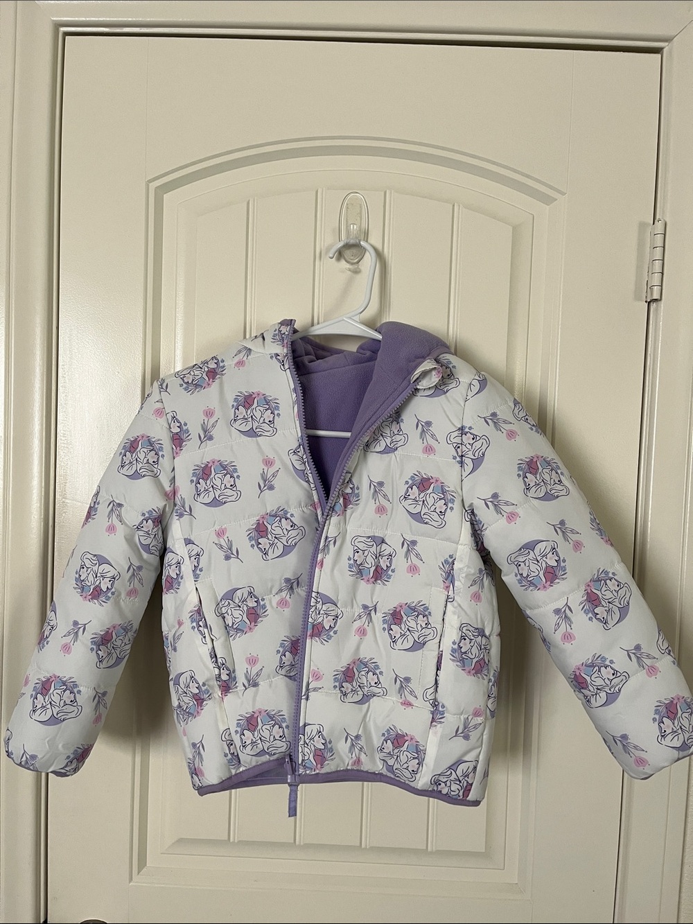 Girls' White & Lavender Floral Puffer Jacket